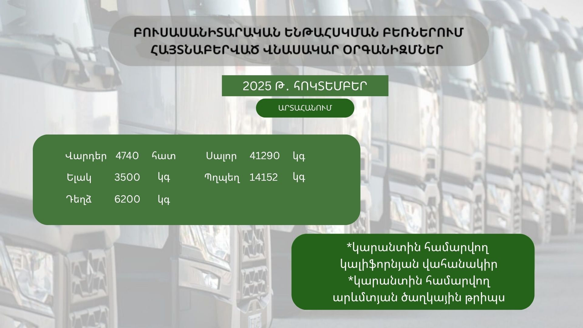 ԲՈՒՍԱՍԱՆԻՏԱՐԱԿԱՆ ԵՆԹԱՀՍԿՄԱՆ ԲԵՌՆԵՐՈՒՄ ՀԱՅՏՆԱԲԵՐՎԱԾ ՎՆԱՍԱԿԱՐ ՕՐԳԱՆԻԶՄՆԵՐ (2025 թ․ հոկտեմբեր)